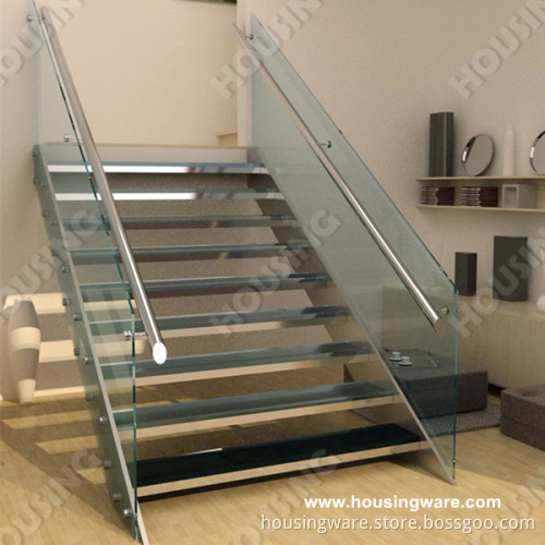 Indoor Stainless Steel Tempered Glass Straight Staircase
